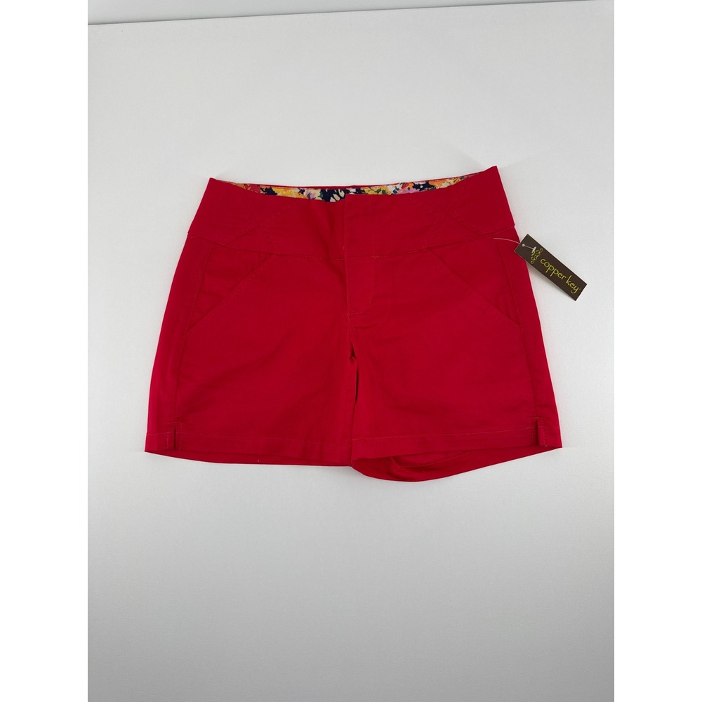 Copper Key Womens Red Chino Shorts Size 3 Floral Waistband S33HCG01 New